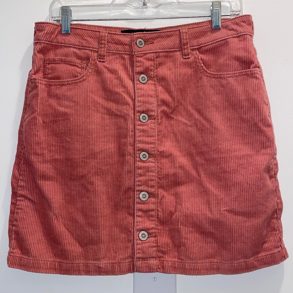Hollister Womens Coral Pink‎ Corduroy Ultra High Rise Button Front Mini Skirt 11